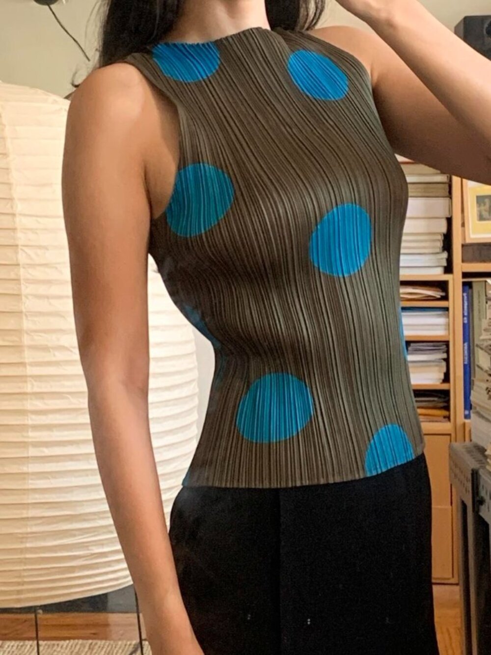 Issey Miyake Pleats Please Polka Dot Tank Olive Green & Blue JP3
